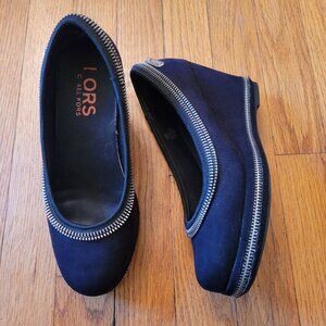 Michael Kors Youth 4 Black SHERRY Wedge Platform Heels Silver Zipper Trim Womens